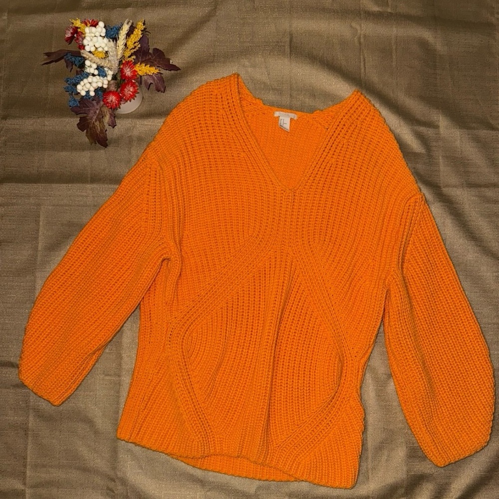 H&M Bright Orange V-Neck Sweater